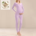 thumbnail image 2 of ZACPNCV Women Maternity Pajama Set Nursing Pjs Double Layer Long Sleeve Top & Pants Breastfeeding Pregnancy Set with Pockets Purple M, 2 of 7