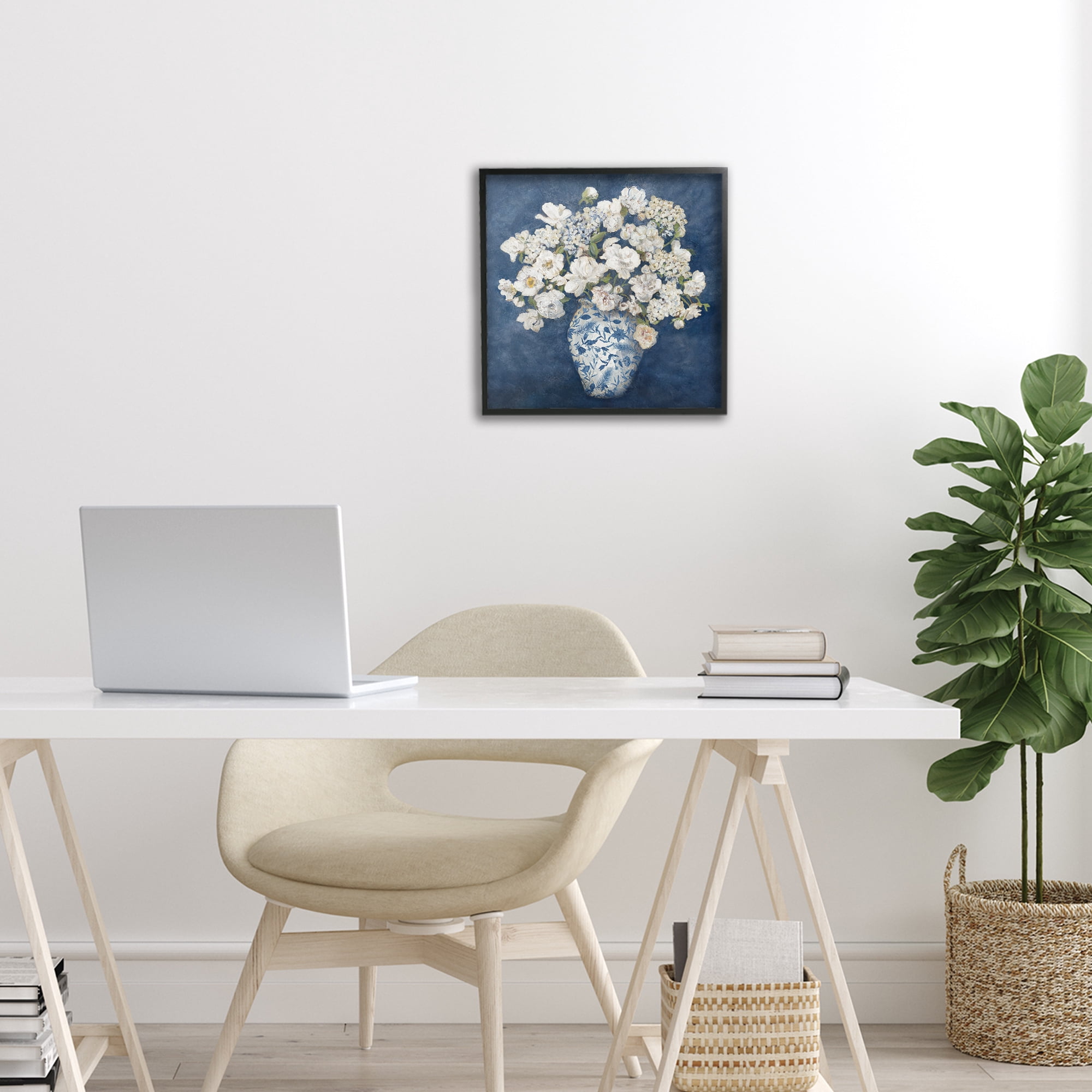 Stupell Industries Classic Blue Chinoiserie Vase Black Framed Giclee Art, design by Charlene Olson