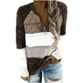 thumbnail image 1 of FAIWAD Long Sleeve Sweaters for Women Color Block Striped Plus Size Zip Knitted Pullover Tops, 1 of 6
