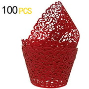 Angle View: GOLF 100Pcs Christmas Cupcake Wrappers Artistic Bake Cake Paper Filigree Little Vine Lace Laser Cut Liner Baking Cup Wraps Muffin CaseTrays for Wedding Party Birthday Decoration (Red)