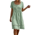 thumbnail image 3 of VBVC Women's Square Neck Cotton Midi Dress, Ladies' Empire Waist Eyelet Lace A Line Dress, Short Sleeve Beach Vacation Dress For Women,Green,S-3XL, 3 of 8