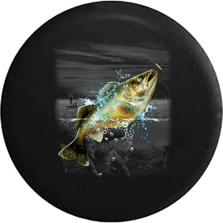 Fishing Boat Fish Jumping Bass Lake Full Moon Spare Tire Cover fits Jeep RV 33