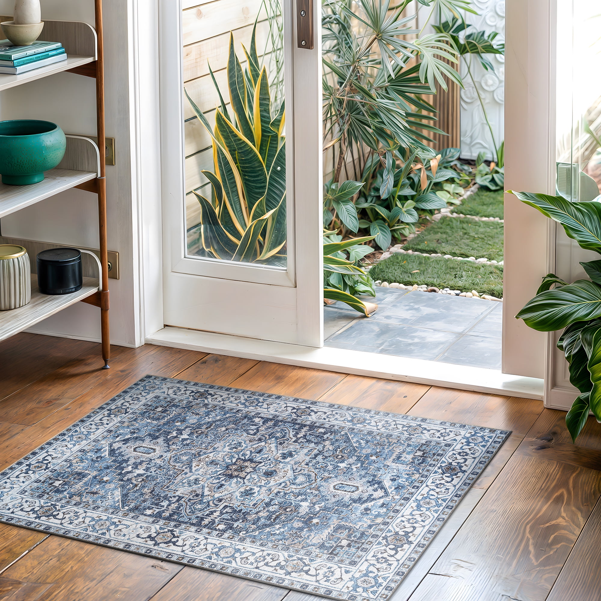 Bloom Rugs Washable Non-Slip 2x3 Rug - Blue Traditional Oriental Area Rug for Living Room, Bedroom, Dining Room, and Kitchen - Exact size: 2' x 3'