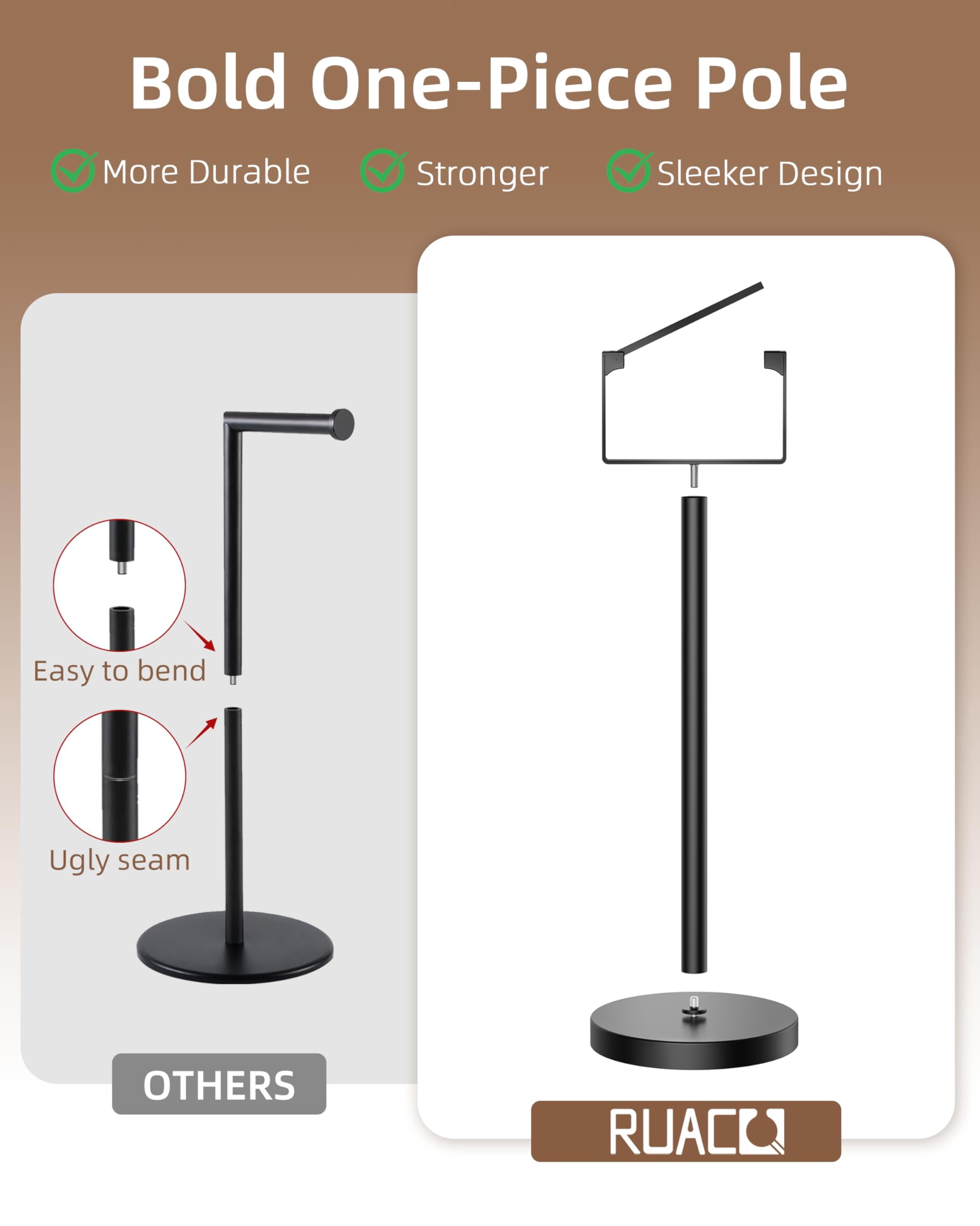 Toilet Paper Holder Stand, Magnetic Closure Toilet Paper Stand with Lift-Up Rotating Arm, SUS304 Stainless Steel Bathroom Toilet Paper Holder Free Standing, Weighted Base (Matte Black)