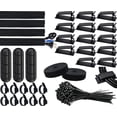 thumbnail image 1 of Kit de gestión de cables negro, 4 fundas para cables de conducto, 3 clips organizadores de cables de escritorio, 10+2 clips organizadores de cables de extensión, 15 clips adhesivos para cables, 1 of 5