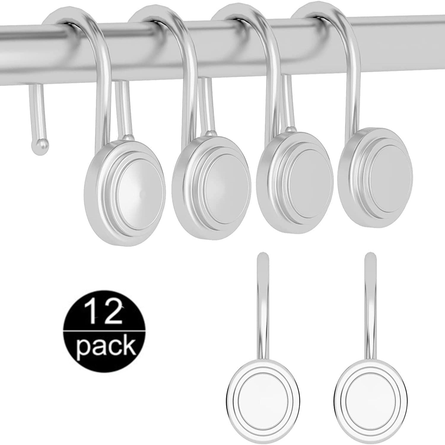Werseon Shower Curtain Hooks Silver, Shower Liner Rings,Hooks for