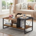 thumbnail image 2 of VECELO Coffee Table for Living Room, 39.4" Rectangle Wooden Cocktail Tea Table with Storage for Apartment, Home, Office, Brown+Black, 2 of 7