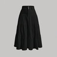thumbnail image 2 of Levmjia Women Midi Skirt Flax Casual Solid Color Elastic Waist Button Front Zipper Side Slit Comfortable Beach Vacation Street Wear Summer, 2 of 6