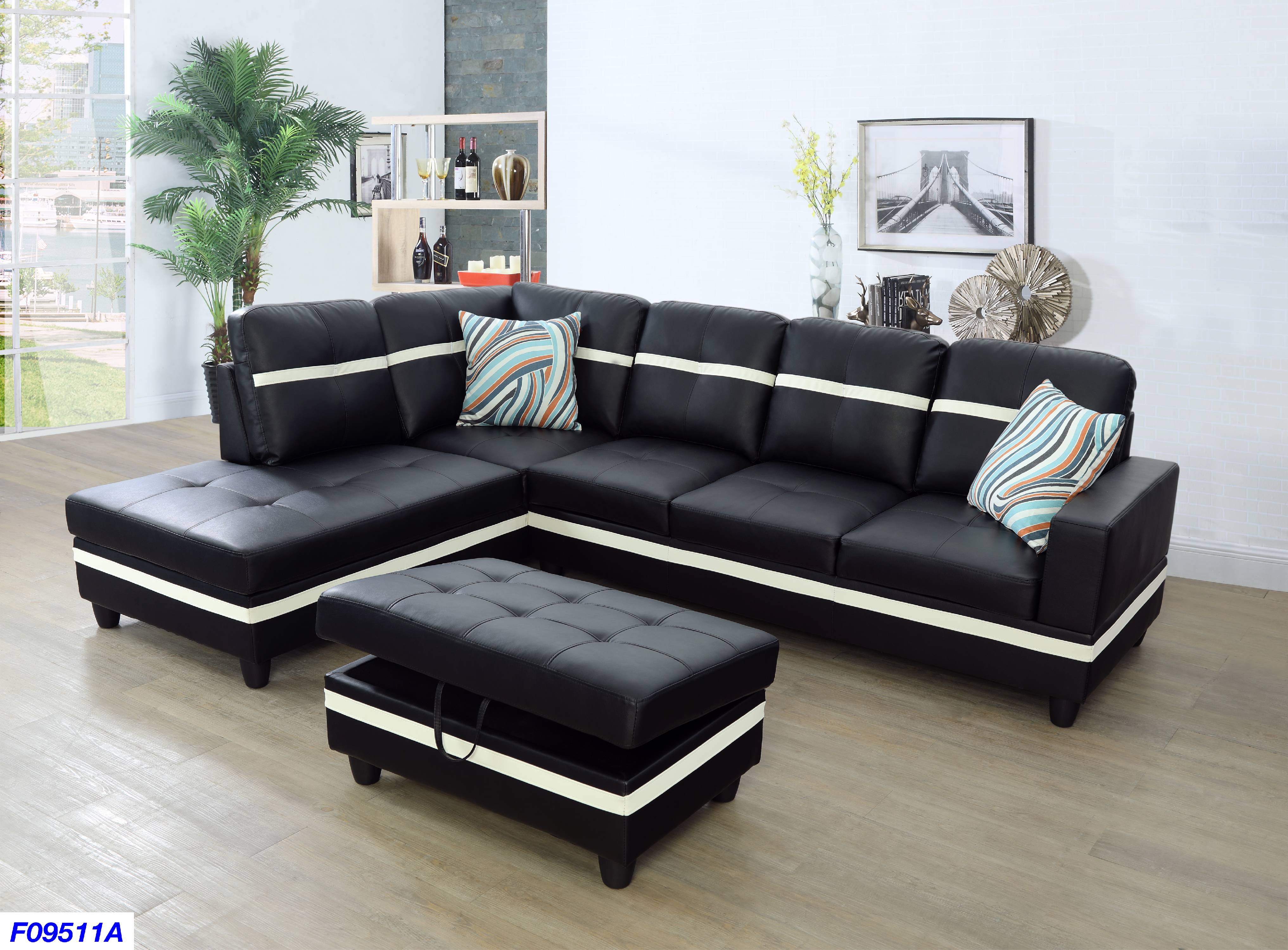 Wellington Faux Leather Sectional Sofa with Ottoman