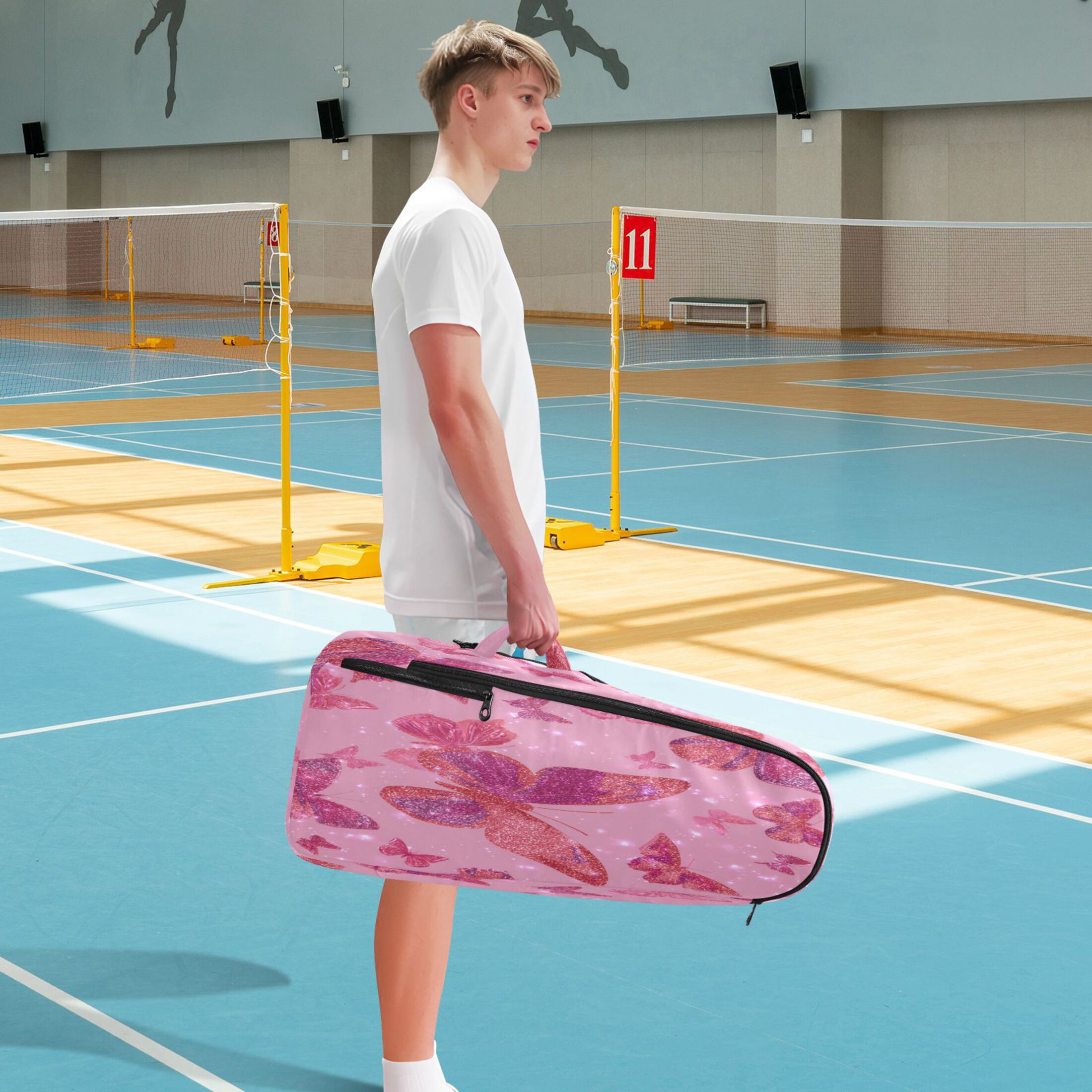 2 Racquet Holder Tennis Backpack Tennis Racket Covers Gym Bags Glittering Sequin Butterfly