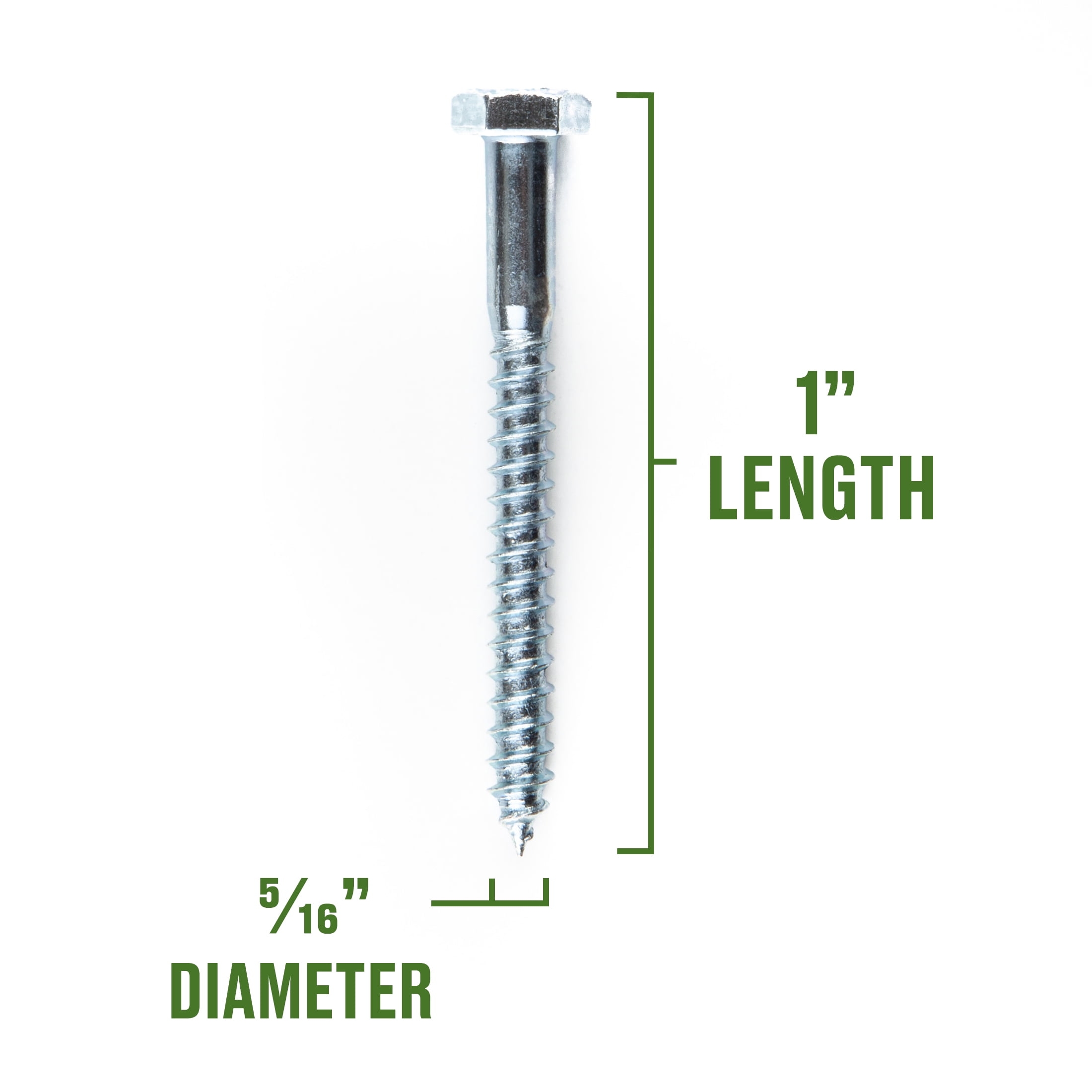 (4 pack) Hillman Lag Screws, 5/16" x 1", Zinc Plated, Steel, Pack of 4