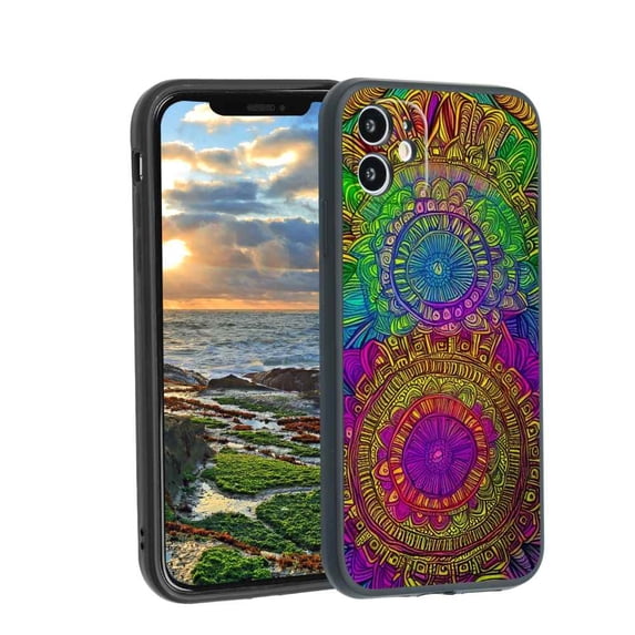 Colorful-Mandala-48 Phone Case, Degined for iPhone 12 Case Men Women, Flexible Silicone Shockproof Case for iPhone 12