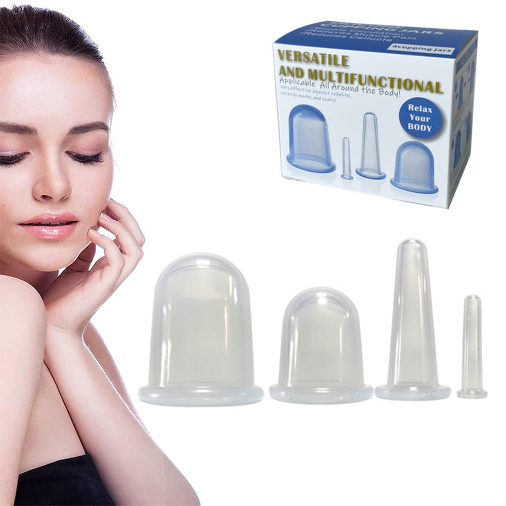 4 piezas Copa de Vacio de Silicona Anti Celulita Copa de Vacio Cupping Terapia Sets Copa de Silicona Copa de Masaje Facial y Corporal Set para el Tratamiento de Celulitis y Relajacion