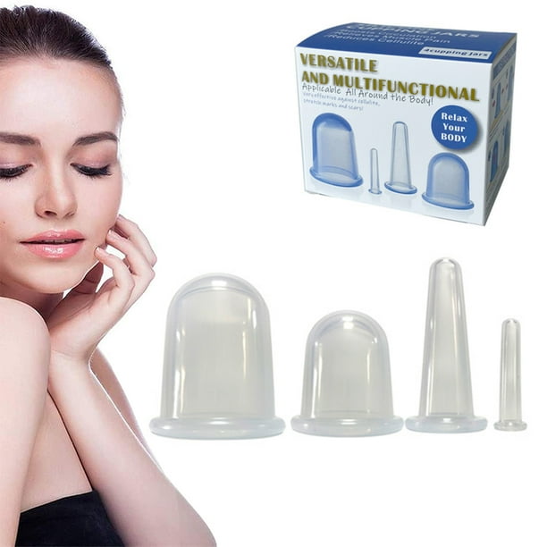 4 piezas de ventosas de silicona anticelulíticas, juego de ventosas para terapia de ventosas, juego de ventosas de silicona para masaje facial y corporal para el tratamiento de la celulitis y la