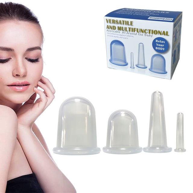 4 piezas de ventosas de silicona anticelulíticas, juego de ventosas para terapia de ventosas, juego de ventosas de silicona para masaje facial y corporal para el tratamiento de la celulitis y la