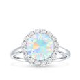 thumbnail image 4 of Real Ethiopian Opal Engagement Ring with Diamond Halo - Classic Round Opal Ring - 2 Carat - AAA Quality, 14K White Gold, US 11.00, 4 of 9
