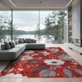 thumbnail image 2 of ODIKA 6'x9' Washable Area Rug Red Gray Blossom Harmony Vintage Garden Elegant Floral Array with Timeless Botanical for Family Room, Living Room, Master Bedroom, Non-Slip, Easy Care, 2 of 7