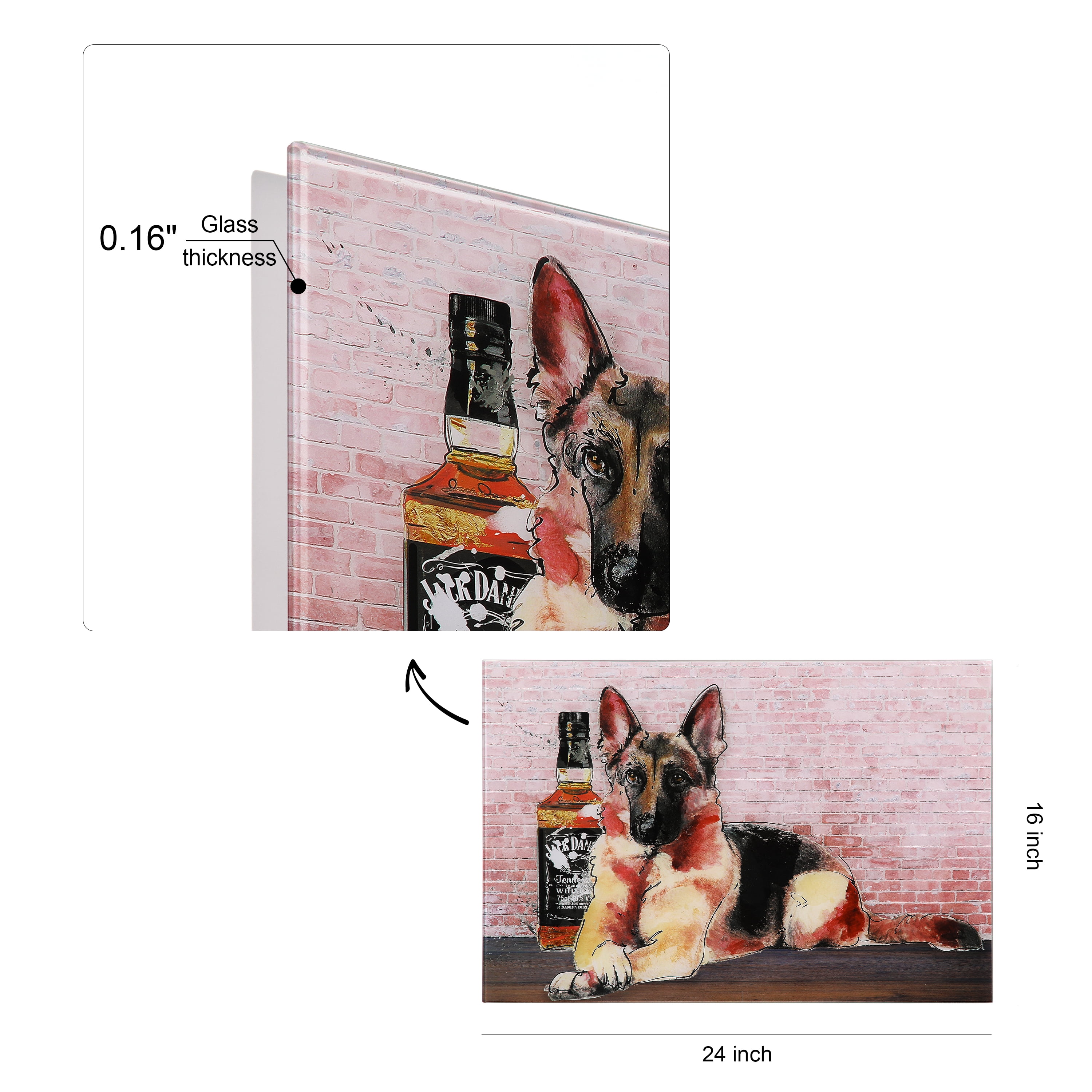 Empire Art Direct German Jack Frameless Free Floating Tempered Glass Panel Graphic Dog Wall Art, 24" x 16", Ready to Hang