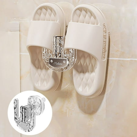 

Adhesive Shoe Hooks Round Corner Slipper Rack Wall Mounted Slippers Hangers Bathroom Suction Cup Holding With Double Hooks Hanging Without Drilling Summer Savings Clearance Sale