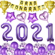 Vanproo Graduation Decorations 2021 Purple, Congrats Grad Banner 2021 Helium Balloons Purple Gold Latex Balloons for Graduations and New Years Party Supplies