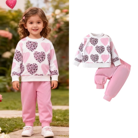 Baby Valentines Outfit Girl Long Sleeve Heart Print Top and Pants Set Cute Girl Outfits Clothes for 12-18 Months Old Girl