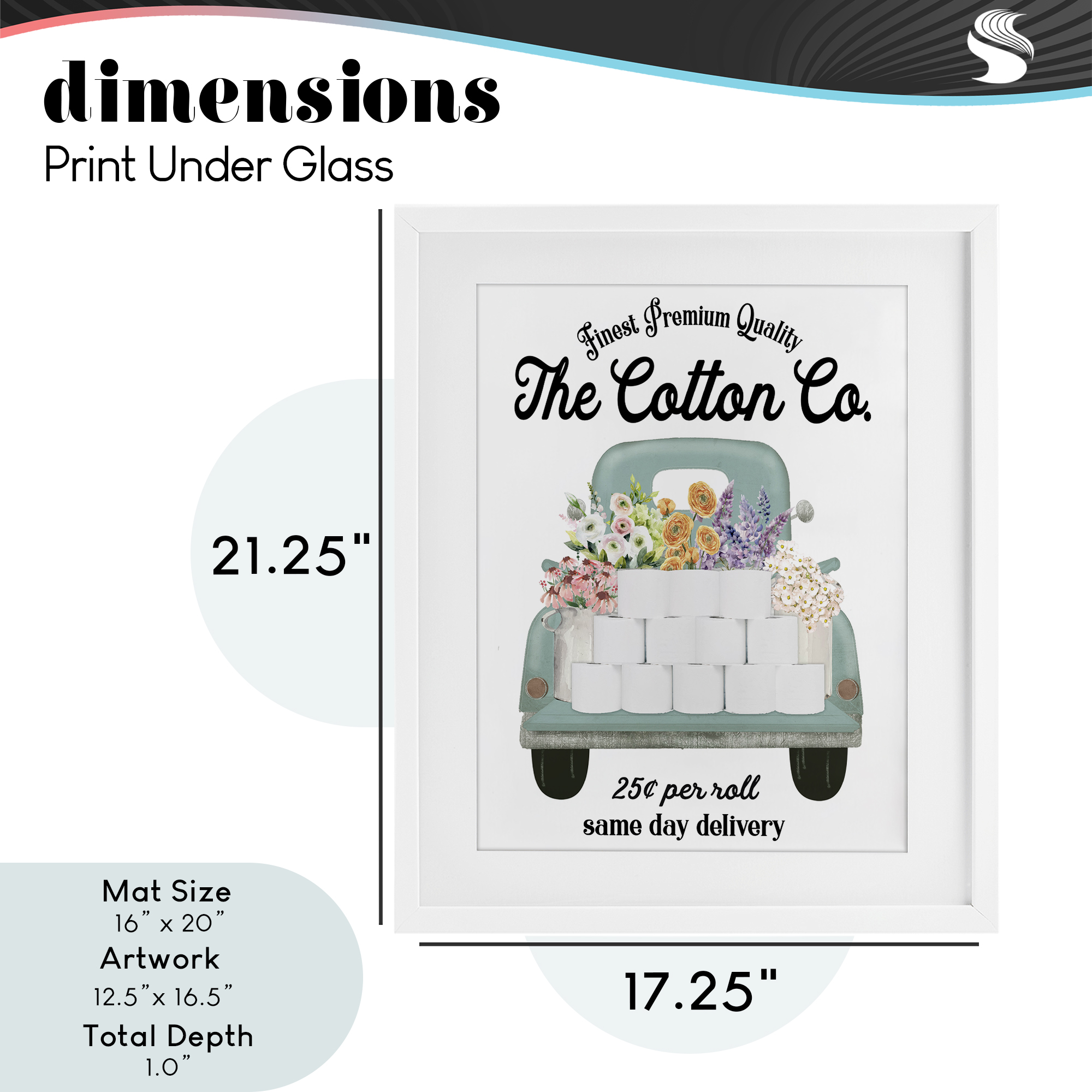 Toilet Paper Delivery Truck White Framed Print Under Glass, design by Lettered and Lined