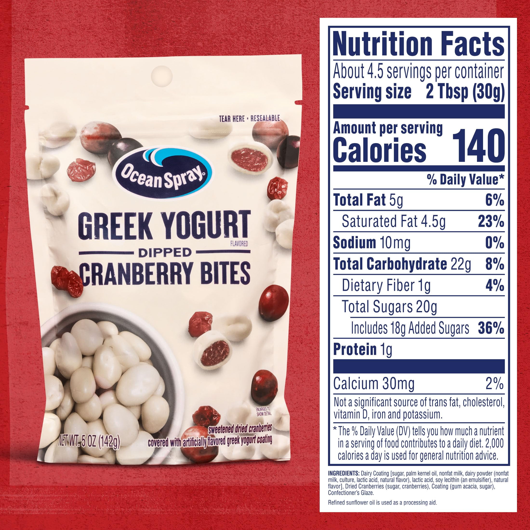 Ocean Spray? Greek Yogurt Covered Craisins?, Greek Yogurt Flavored, Covered Cranberries, Dried Fruit, 5 Oz Pouch (Pack of 12)
