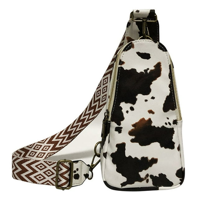 Boho Chest Bag Animal Prints PU Crossbody Handbag Travel Purse (White Leopard)