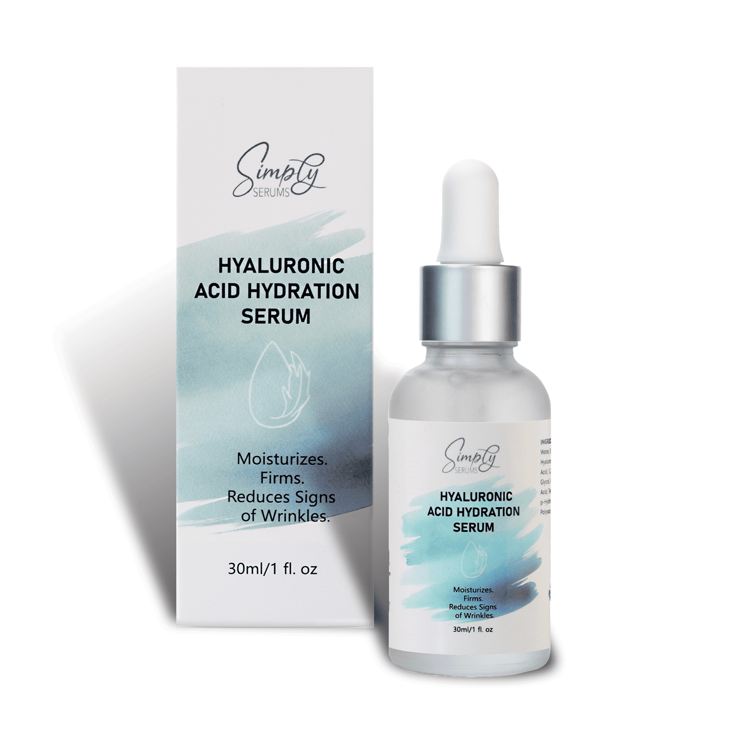 Simply Serums Hyaluronic Acid Hydration Serum for Face - Deeply Moisturizing & Plumping Anti-Aging Formula with Aloe Vera - Reduces Appearance of Wrinkles & Fine Lines - 30ml (1 fl. oz)