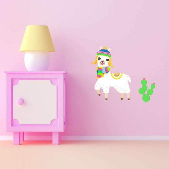 Lama Alpacas Domesticated South American Camelid Cactus Desert Farm Chicken Cow Horse Farmer Ranch Egg Fox Hen House Pig Sheep Holiday Gift Decorating Ideas Wall Decal Sticker - Size: 20 In X 18 In