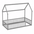 thumbnail image 6 of Miniyam Twin Size House Floor Bed for Kids, Wood Low Profile Bed Frame with Guardrails, Gray, 6 of 7
