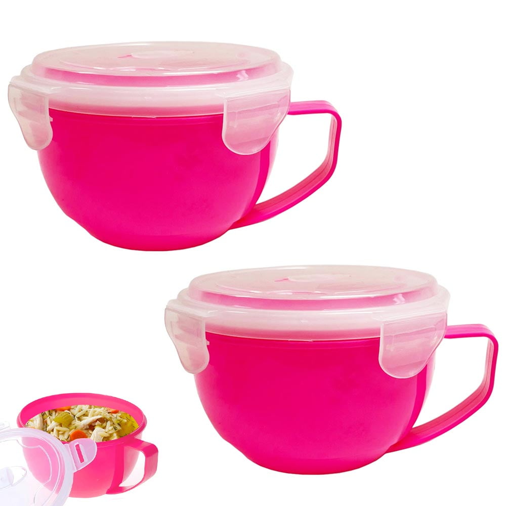2 Pc Microwaveable Plastic Food Container Bowl Lunch Soup Handle With