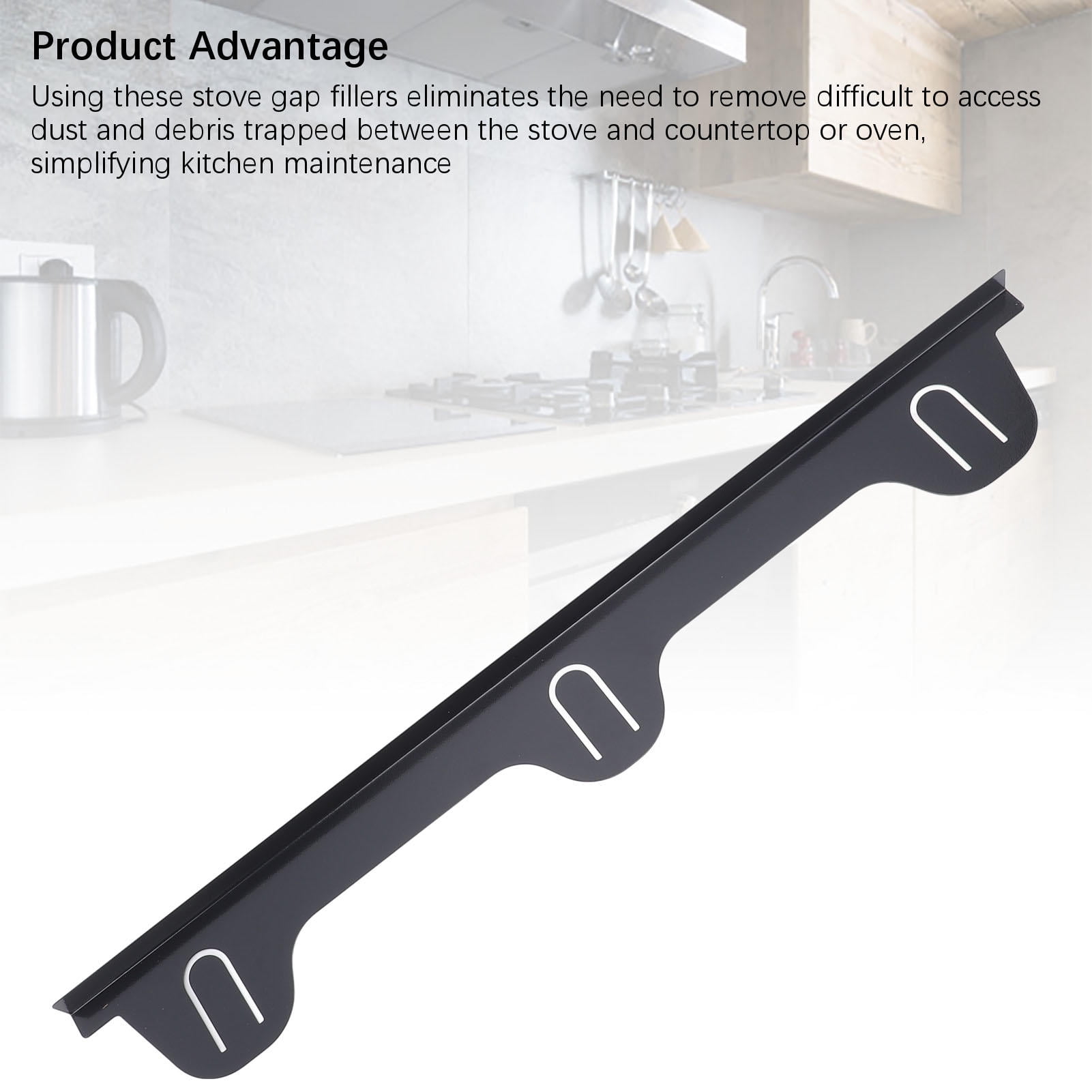 BIMZUC 2‑Pack Stainless Steel Stove Gap Covers – 59.5 × 8 cm Black, Heat‑Resistant, Dust‑Free Kitchen Counter Protector