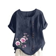 thumbnail image 2 of Blouses pour Femmes, Haut Décontracté en Lin Imprimé à Manches Courtes avec Boutons, 2 of 3