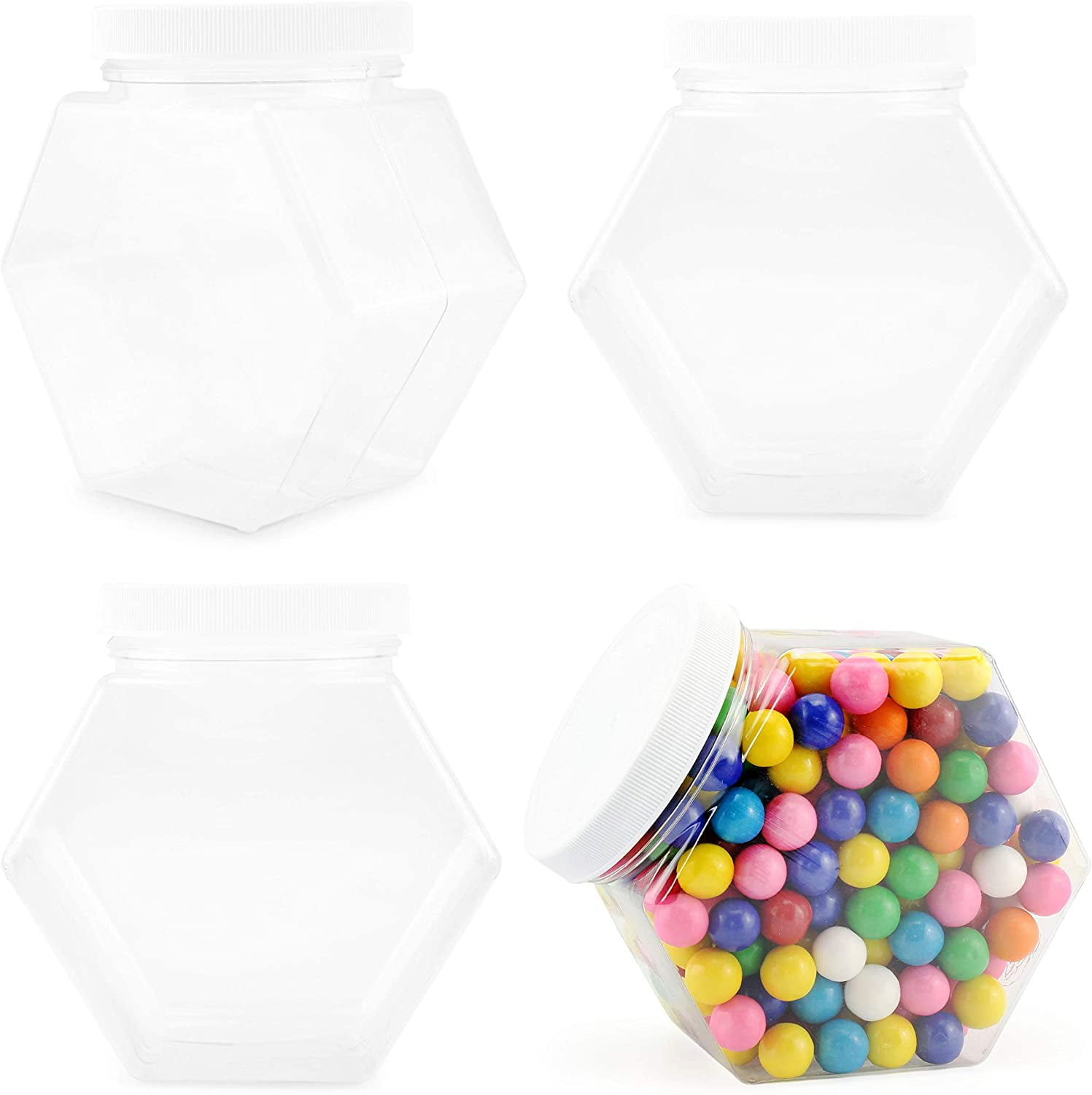 30 Ounce Plastic Hexagon Shaped Jars (4Pack, 30oz)