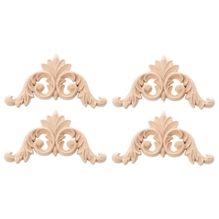 

4Pcs Decorative Wood Applique Furniture Carved Applique Onlay Applique Craft