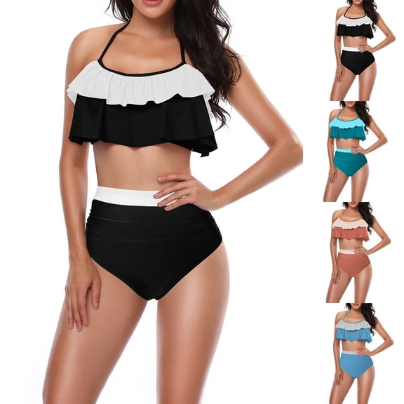 Agkizg Bikini Sets for 2 Piece Bathing Suit Solid Color Stretchy Summer Beach and Pool Activities Swimsuits (Women's)