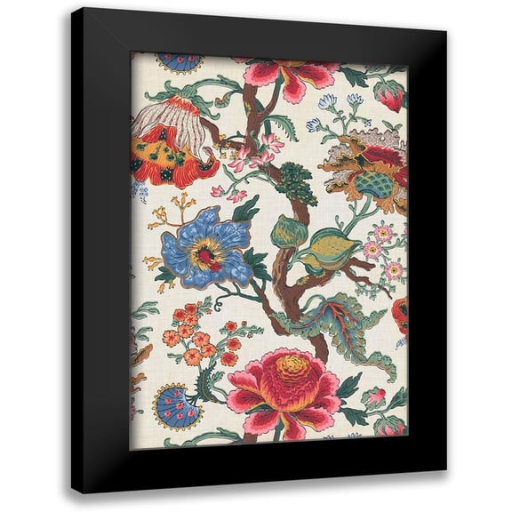 Baxter Mill Archive 11x14 Black Modern Framed Museum Art Print Titled - Vintage Jacobean Floral I