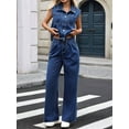 thumbnail image 2 of Women'S Denim Jumpsuit Sleeveless Button Down Tank Top Flared Wide Leg Bell Bottom Jeans Overalls Blue M, 2 of 7