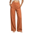 thumbnail image 2 of Yogo Pants High Waist Work Pants for Women Stretchy Slim Casual Trousers With Pockets Orange,S, 2 of 9