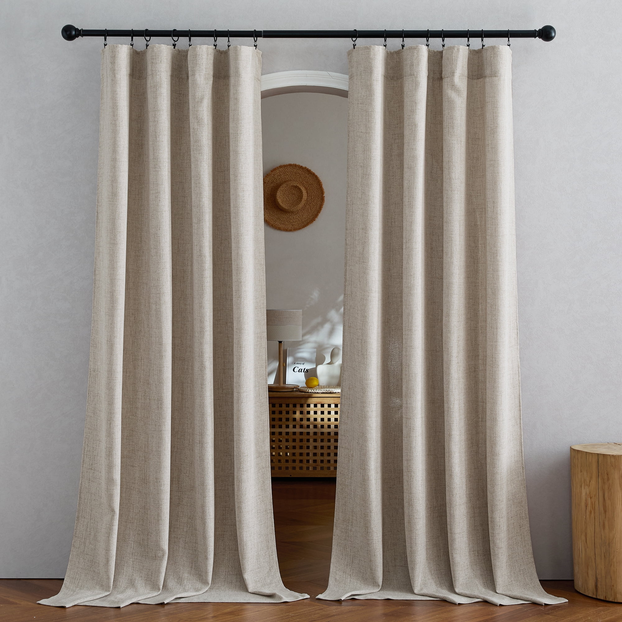 NICETOWN Linen Curtains 84 inch Length, Semi Sheer Linen Light Filtering Farmhouse Curtains Rod Pocket Back Tab Privacy Faux Linen Drapes for Bedroom Living Room, 52"x84", Oatmeal, 2 Panels