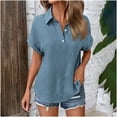 thumbnail image 3 of Ltctricy Summer Tops for Women Trendy Short Sleeve Half Button V Neck Collared Pleated T-Shirts Casual Loose Tunic Blouses, 3 of 6