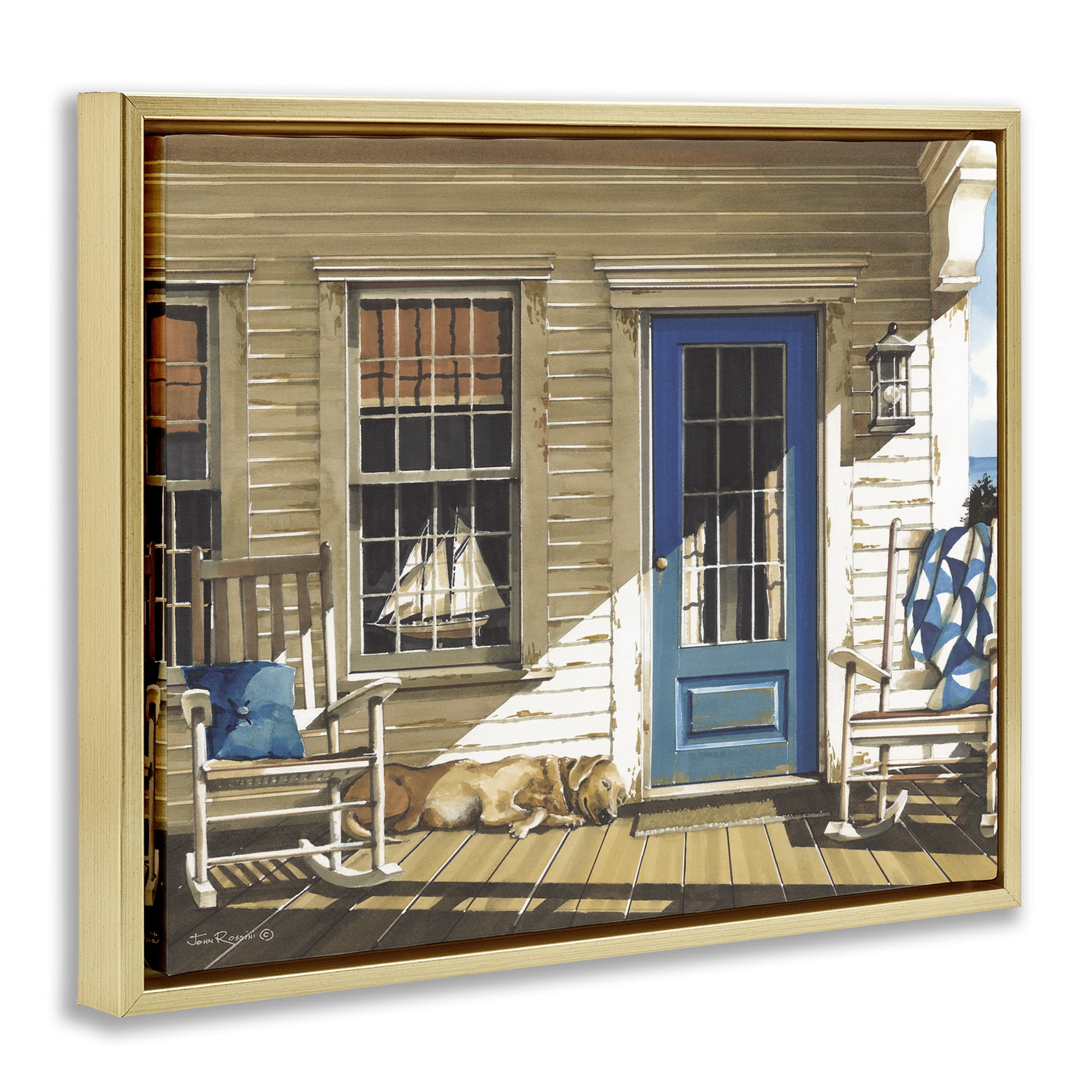 Stupell Industries Front Porch Gathering Gold Framed Floater Canvas Wall Art, design by John Rossini