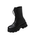 thumbnail image 2 of Women's Leather Platform Combat Boots Fashion Side Zipper Lace Up Chunky Lug Sole High Top Motorcycle Boots Comfort Waterproof Non-Slip Ankle Booties, 2 of 5