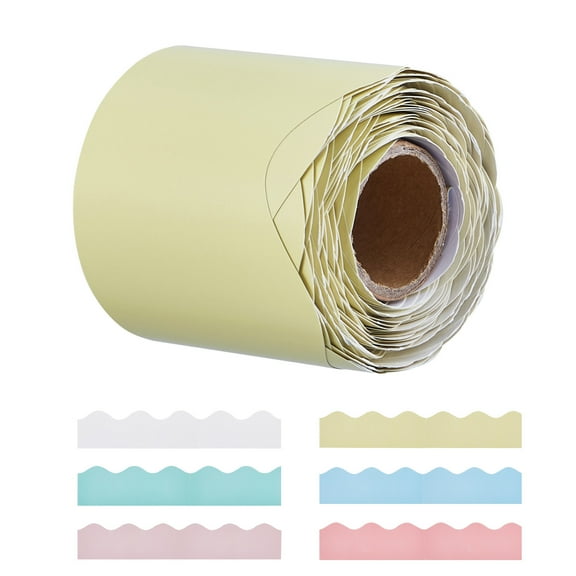 KFFKFF Decorative Border Rolls, Set of 6, 32.8 Feet Scalloped Classroom Border, Bohemian Style Wavy Line Pattern, Vibrant Pastel Edges for Educational Environment & Wall Embellishment