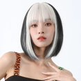 thumbnail image 4 of Pelucas sintéticas cortas y rectas para mujer, pelo Natural con flequillo, resistente al calor, uso diario, Cosplay, negro, blanco mixto, 4 of 4
