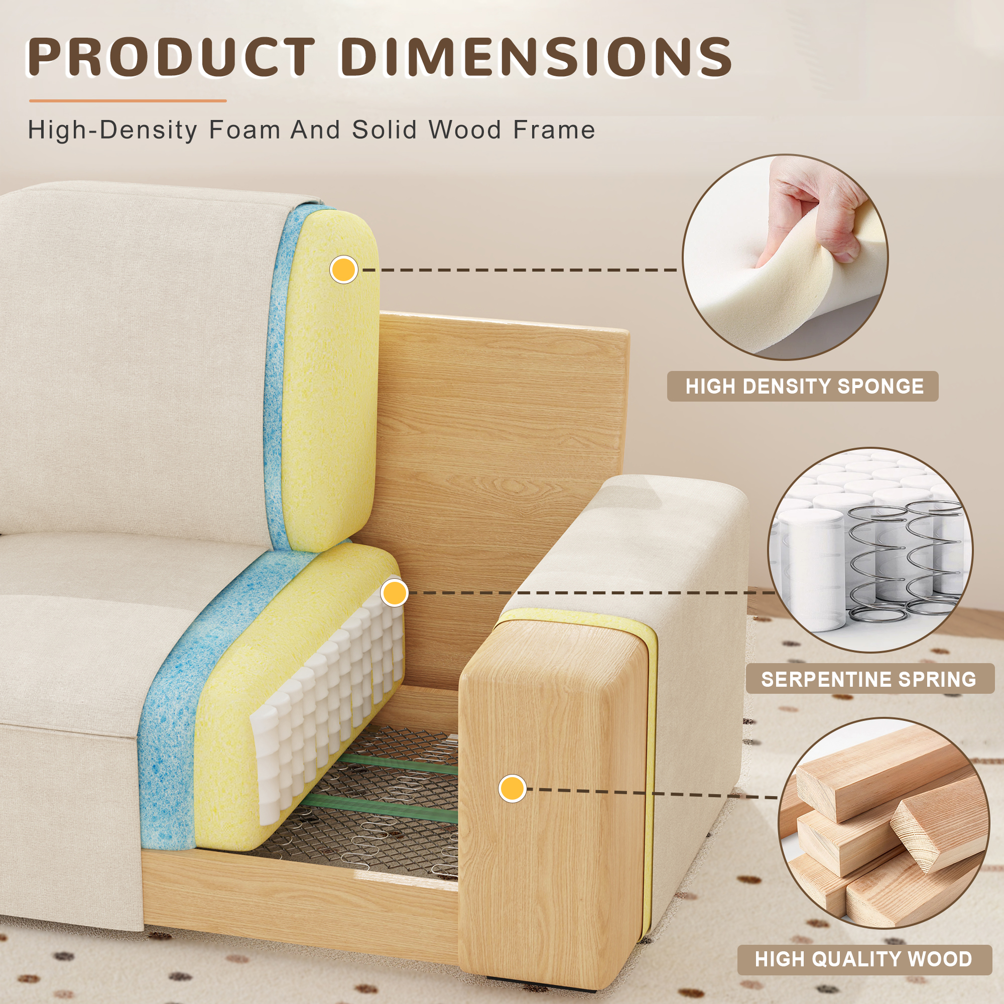 AAQZ 87" Comfy Sofa for Living Room, 3 Seater Chenille Fabric Couch for Small Space, Beige