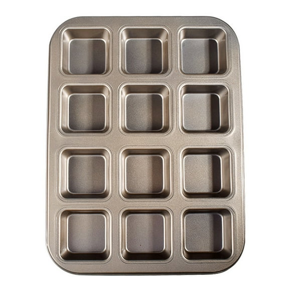 12 Cups Square Mini Bread Burger Muffin Cupcake Mold for Household Non-Stick Baking Pan Oven Trays Pastry Tool(Gold)