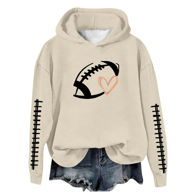 Women's Football Baseball Print Hoodie With Round Neck And Long Sleeve