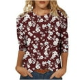 thumbnail image 3 of Jsaierl Women's 3/4 Sleeve Tops Summer Crew Neck Shirts Boho Print Ladies Blouses Going Out Holiday T-shirts Top S-5XL, 3 of 6